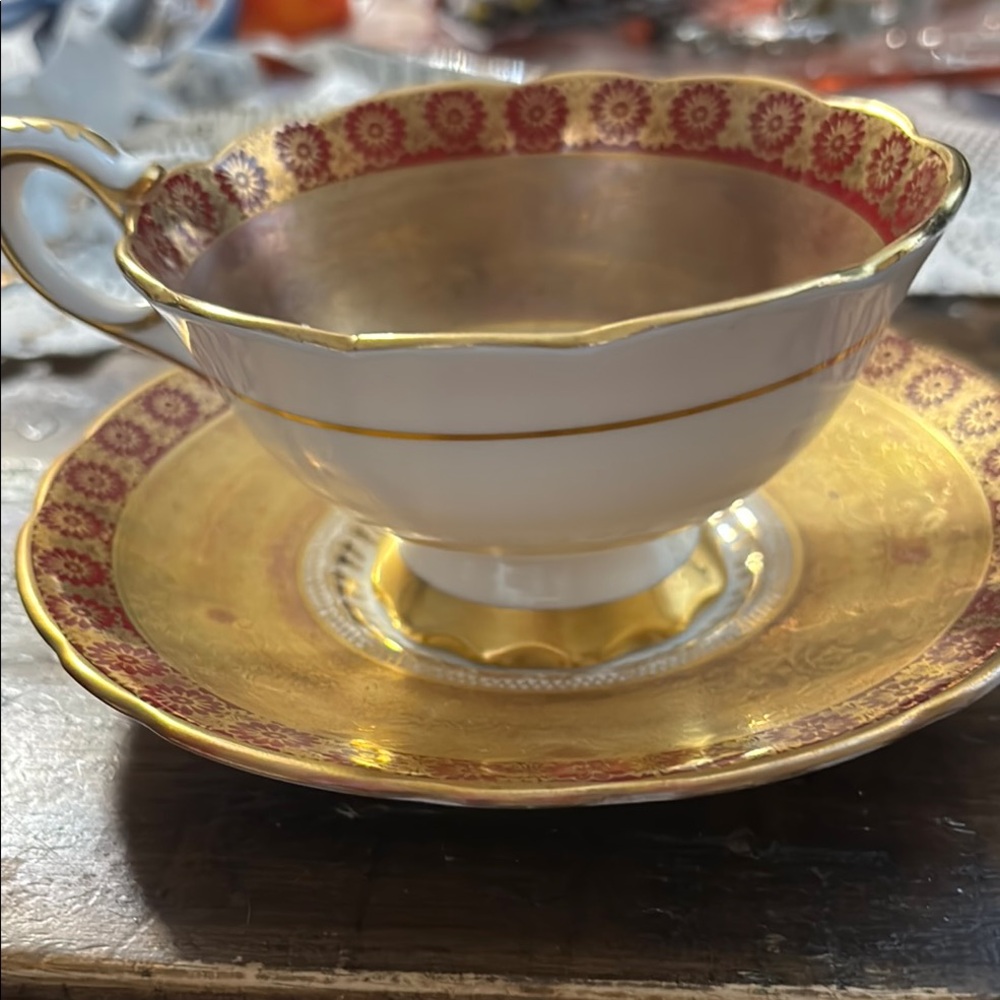 Vintage Gold and Red Teacup and Saucer Set Royal Stanford
